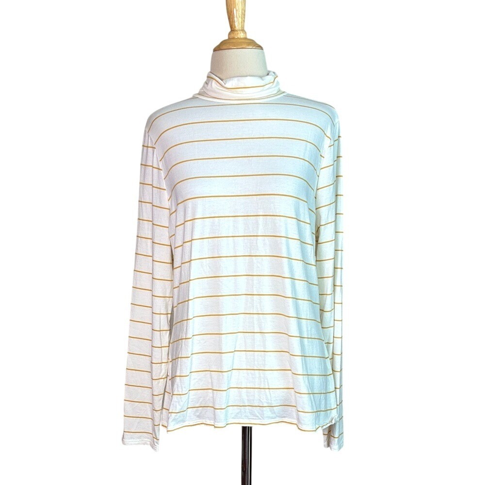 GARNET‎ HILL XL Striped Organic Cotton Blend Mock Neck Long Sleeve Tunic Top